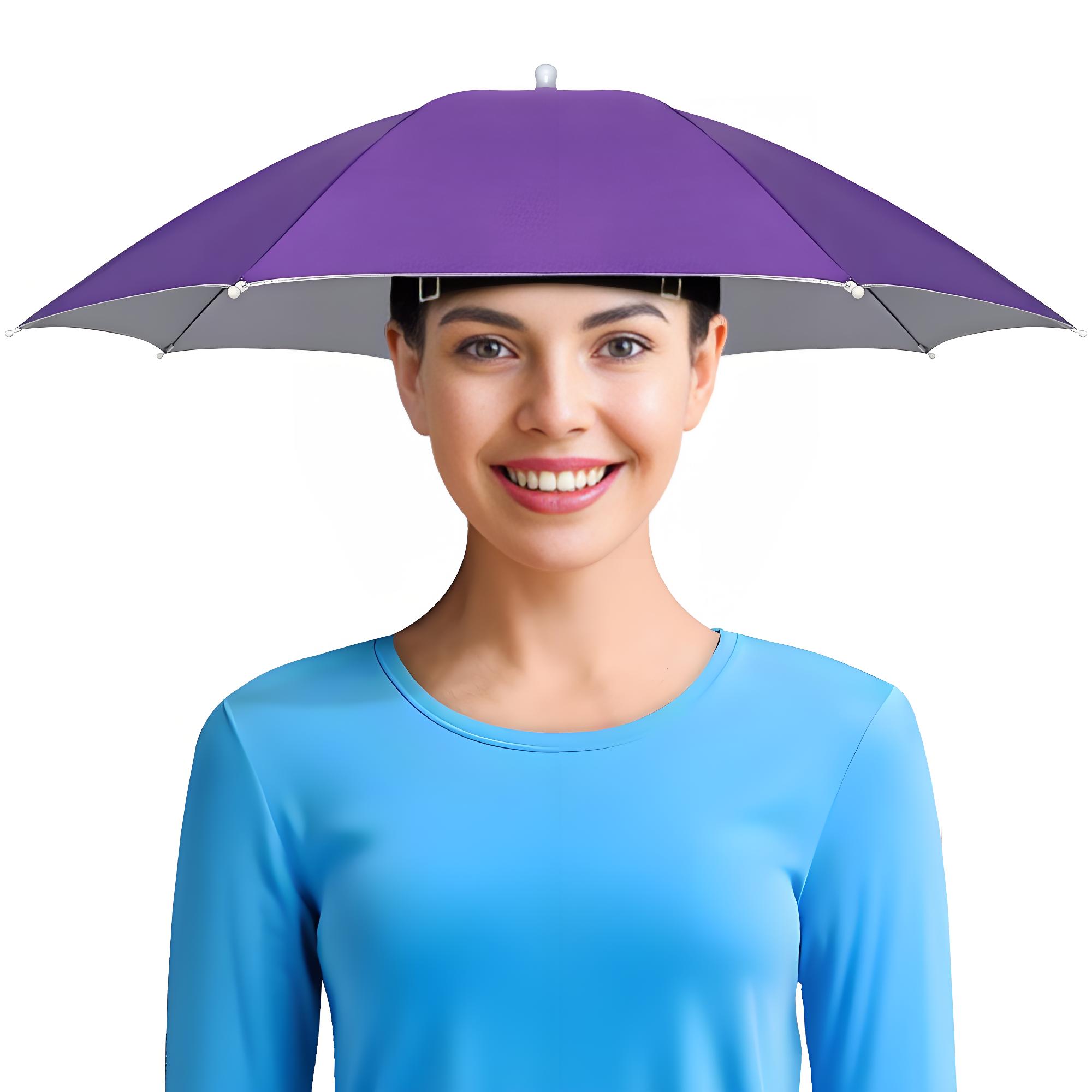 Fishing Umbrella Hat, Lightweight Hands-Free Design with Adjustable Headband, Head Umbrella Hats for Adults Women & Men, 8-Rib Sun Rain Cap for Fishing, Gardening, Camping & Outdoor Use