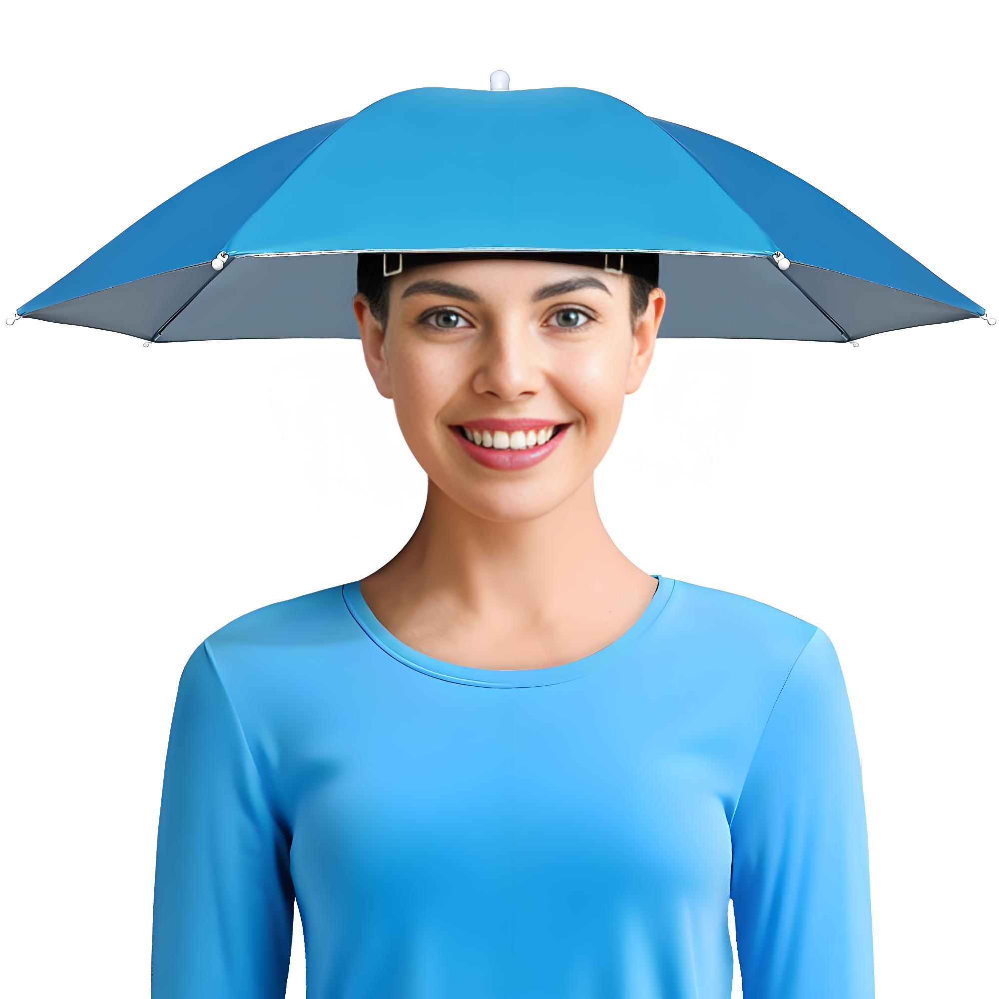 Fishing Umbrella Hat, Lightweight Hands-Free Design with Adjustable Headband, Head Umbrella Hats for Adults Women & Men, 8-Rib Sun Rain Cap for Fishing, Gardening, Camping & Outdoor Use