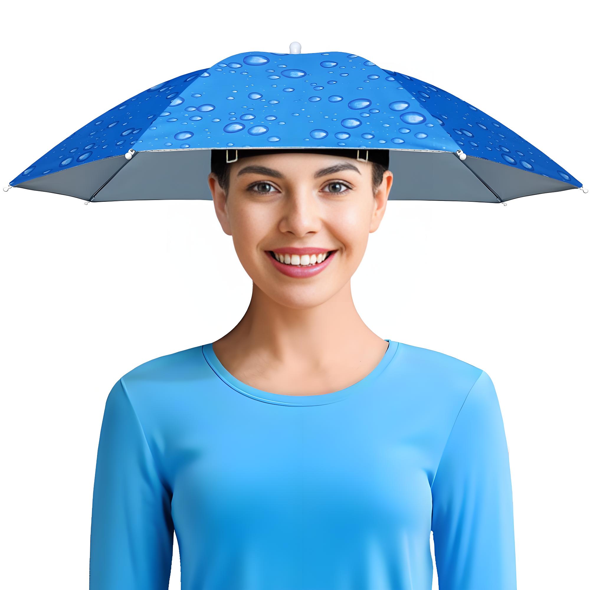 Fishing Umbrella Hat, Lightweight Hands-Free Design with Adjustable Headband, Head Umbrella Hats for Adults Women & Men, 8-Rib Sun Rain Cap for Fishing, Gardening, Camping & Outdoor Use