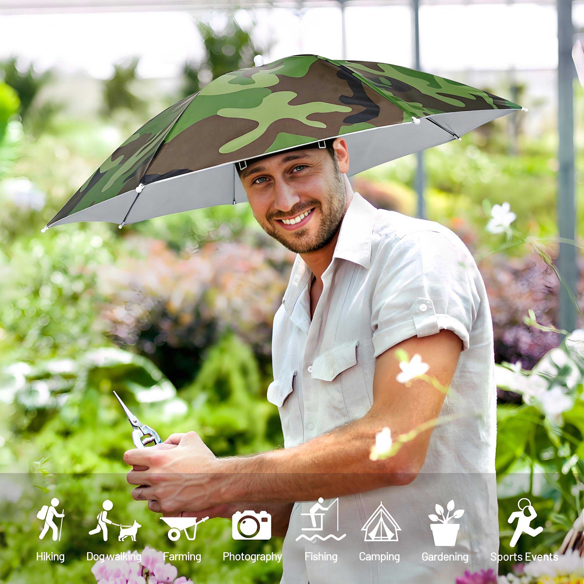 Fishing Umbrella Hat, Lightweight Hands-Free Design with Adjustable Headband, Head Umbrella Hats for Adults Women & Men, 8-Rib Sun Rain Cap for Fishing, Gardening, Camping & Outdoor Use Fishing Umbrella Hat, Lightweight Hands-Free Design with Adjustable Headband, Head Umbrella Hats for Adults Women & Men, 8-Rib Sun Rain Cap for Fishing, Gardening, Camping & Outdoor Use