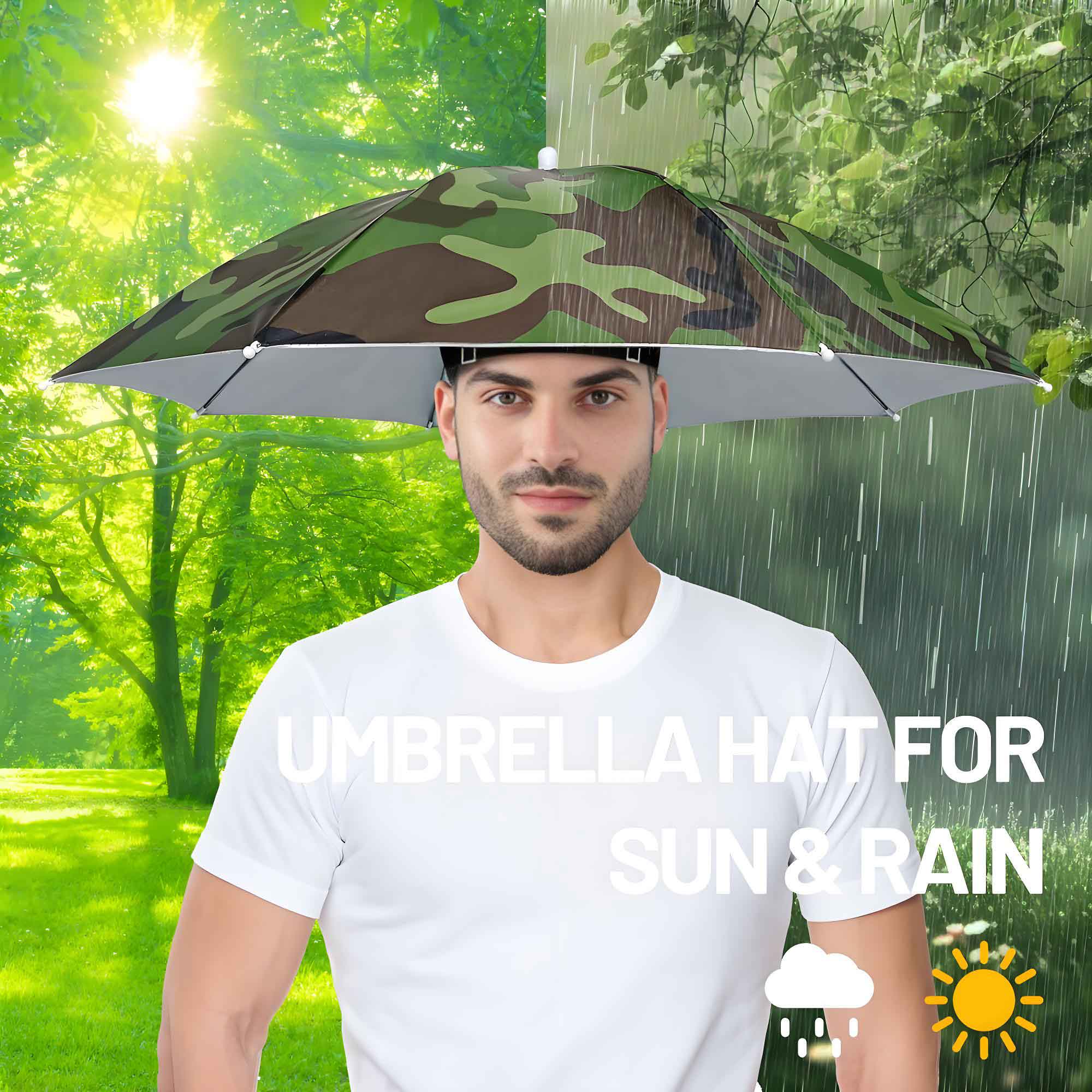 Fishing Umbrella Hat, Lightweight Hands-Free Design with Adjustable Headband, Head Umbrella Hats for Adults Women & Men, 8-Rib Sun Rain Cap for Fishing, Gardening, Camping & Outdoor Use Fishing Umbrella Hat, Lightweight Hands-Free Design with Adjustable Headband, Head Umbrella Hats for Adults Women & Men, 8-Rib Sun Rain Cap for Fishing, Gardening, Camping & Outdoor Use