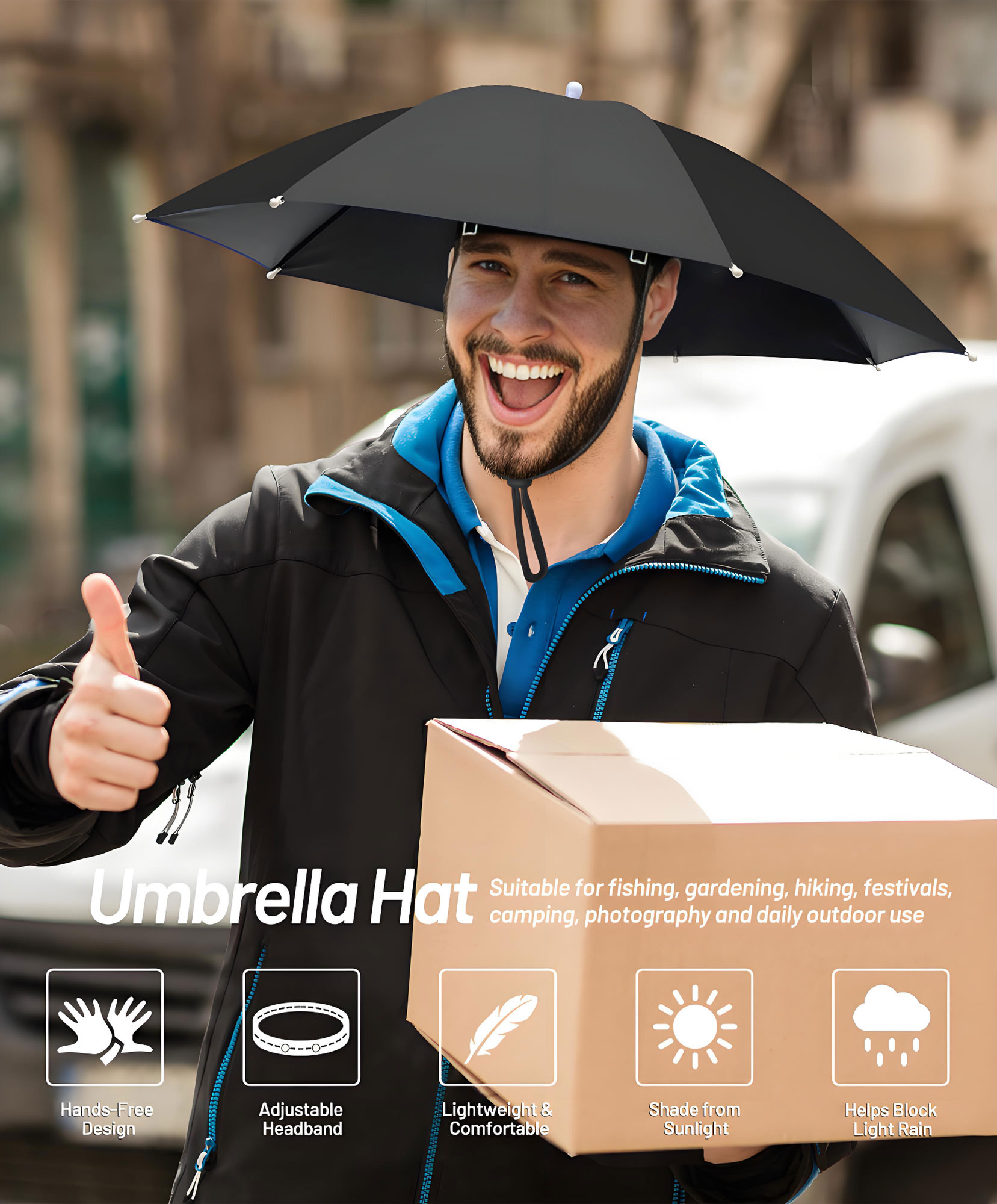 Fishing Umbrella Hat for Adults,Adjustable Headband,Lightweight Design with 8-Rib Frame for Sun & Light Rain,Fishing,Gardening & Outdoor Activities Fishing Umbrella Hat for Adults,Adjustable Headband,Lightweight Design with 8-Rib Frame for Sun & Light Rain,Fishing,Gardening & Outdoor Activities