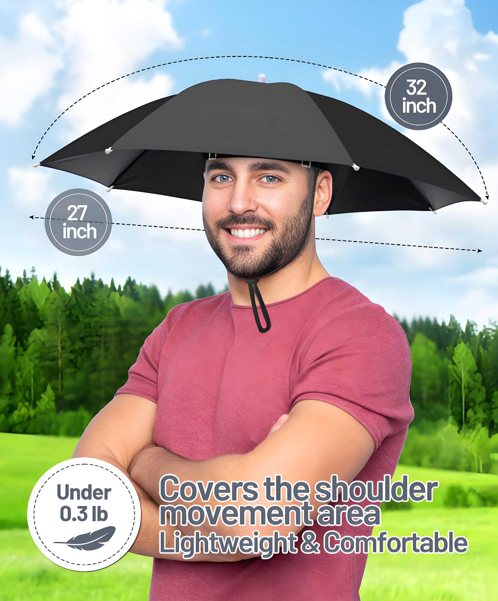 Fishing Umbrella Hat for Adults,Adjustable Headband,Lightweight Design with 8-Rib Frame for Sun & Light Rain,Fishing,Gardening & Outdoor Activities Fishing Umbrella Hat for Adults,Adjustable Headband,Lightweight Design with 8-Rib Frame for Sun & Light Rain,Fishing,Gardening & Outdoor Activities