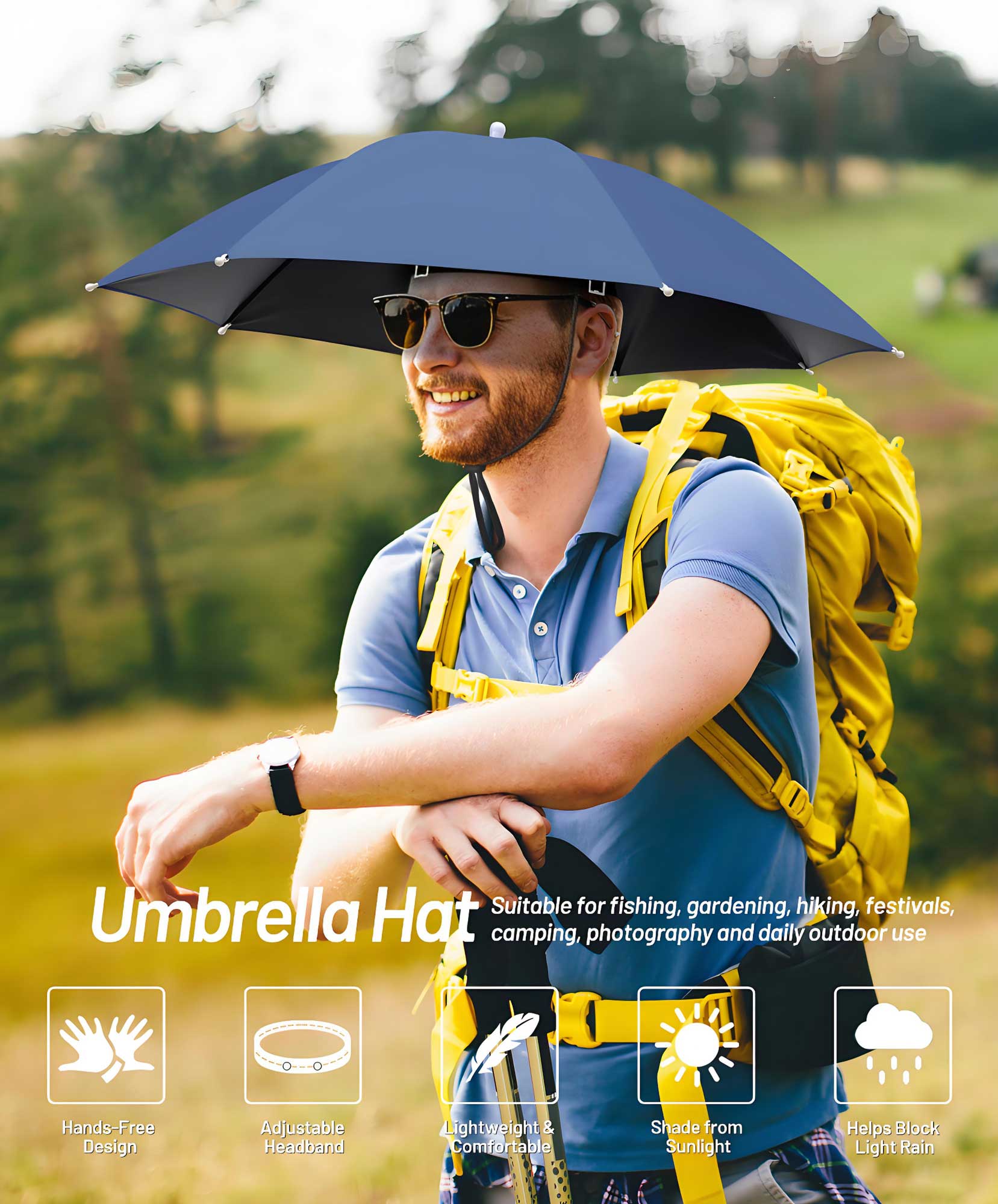 Fishing Umbrella Hat for Adults,Adjustable Headband,Lightweight Design with 8-Rib Frame for Sun & Light Rain,Fishing,Gardening & Outdoor Activities Fishing Umbrella Hat for Adults,Adjustable Headband,Lightweight Design with 8-Rib Frame for Sun & Light Rain,Fishing,Gardening & Outdoor Activities