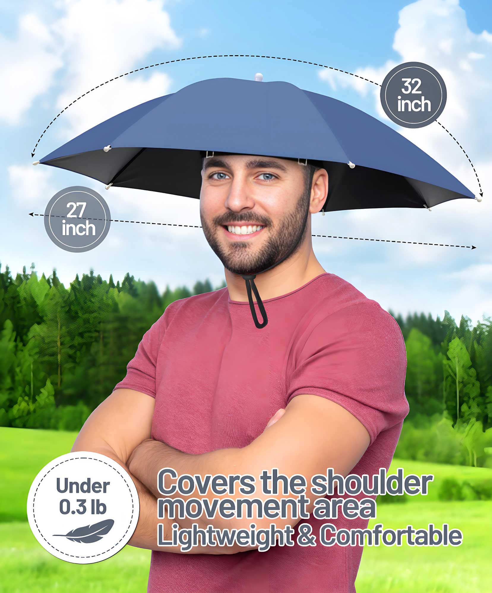 Fishing Umbrella Hat for Adults,Adjustable Headband,Lightweight Design with 8-Rib Frame for Sun & Light Rain,Fishing,Gardening & Outdoor Activities Fishing Umbrella Hat for Adults,Adjustable Headband,Lightweight Design with 8-Rib Frame for Sun & Light Rain,Fishing,Gardening & Outdoor Activities