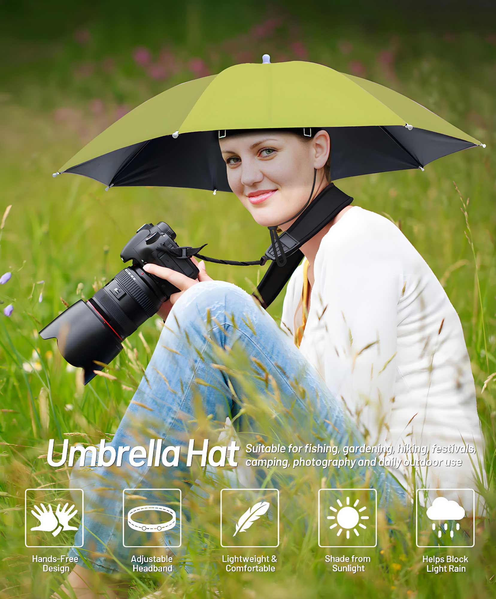 Fishing Umbrella Hat for Adults,Adjustable Headband,Lightweight Design with 8-Rib Frame for Sun & Light Rain,Fishing,Gardening & Outdoor Activities Fishing Umbrella Hat for Adults,Adjustable Headband,Lightweight Design with 8-Rib Frame for Sun & Light Rain,Fishing,Gardening & Outdoor Activities
