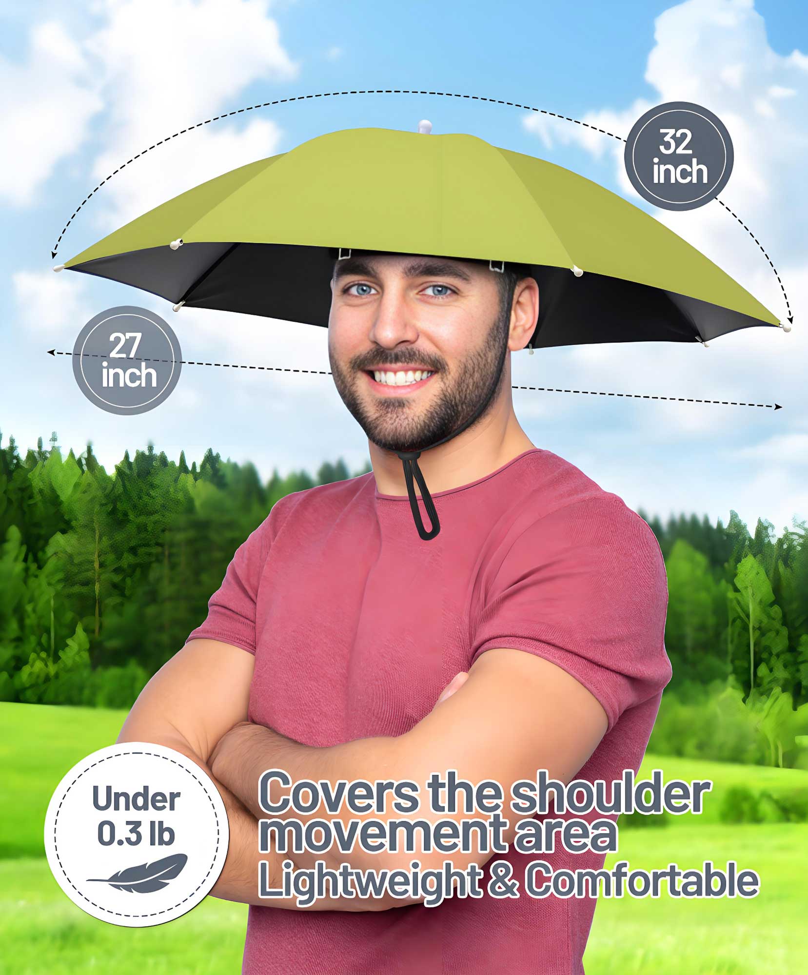 Fishing Umbrella Hat for Adults,Adjustable Headband,Lightweight Design with 8-Rib Frame for Sun & Light Rain,Fishing,Gardening & Outdoor Activities Fishing Umbrella Hat for Adults,Adjustable Headband,Lightweight Design with 8-Rib Frame for Sun & Light Rain,Fishing,Gardening & Outdoor Activities