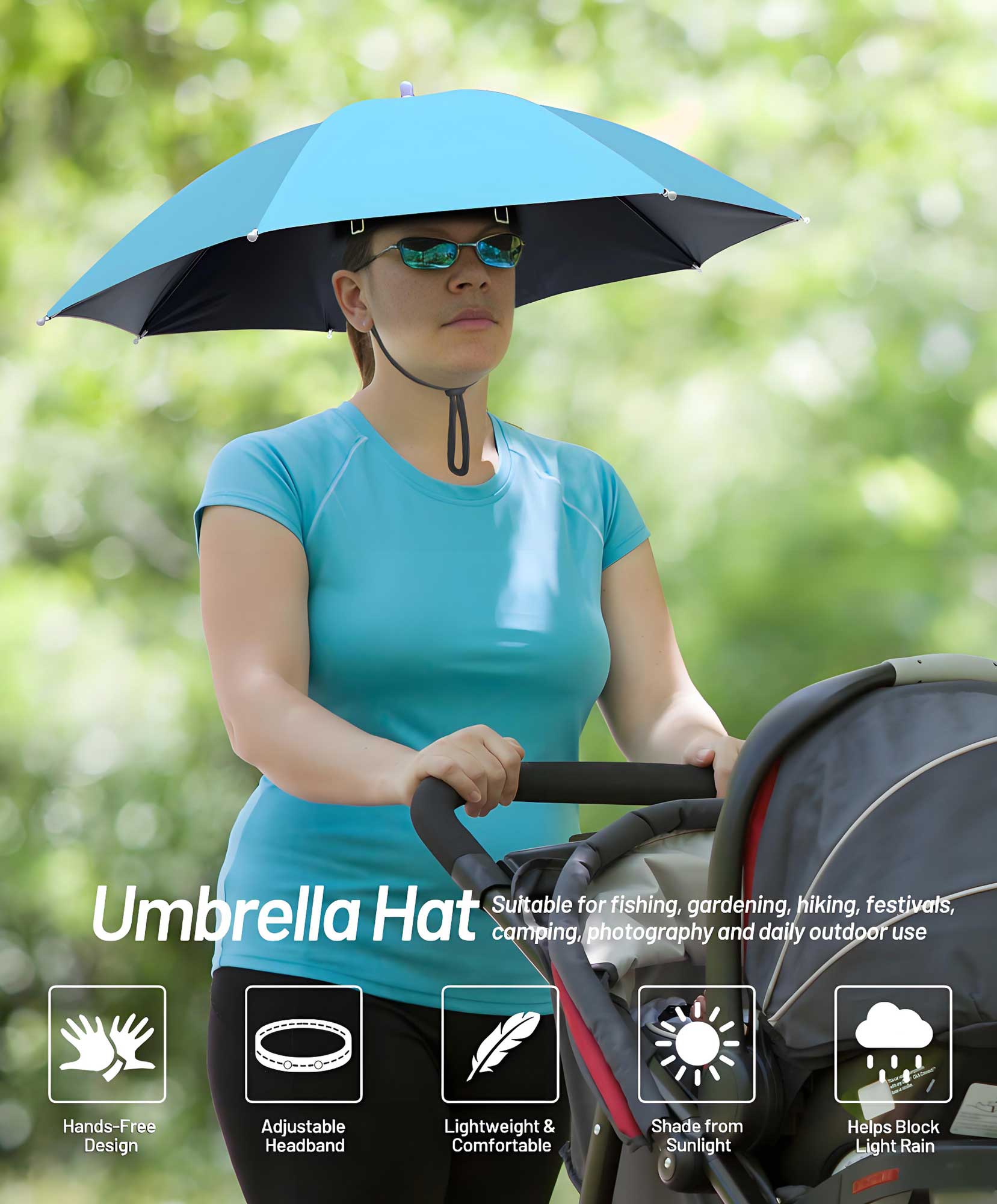 Fishing Umbrella Hat for Adults,Adjustable Headband,Lightweight Design with 8-Rib Frame for Sun & Light Rain,Fishing,Gardening & Outdoor Activities Fishing Umbrella Hat for Adults,Adjustable Headband,Lightweight Design with 8-Rib Frame for Sun & Light Rain,Fishing,Gardening & Outdoor Activities