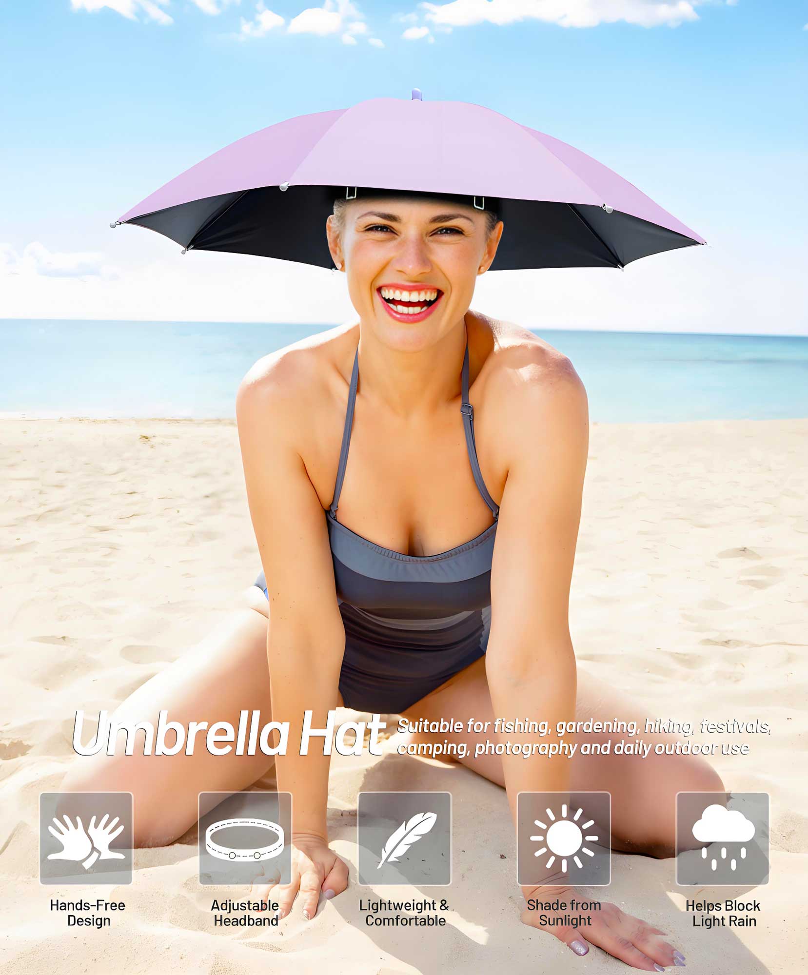 Fishing Umbrella Hat for Adults,Adjustable Headband,Lightweight Design with 8-Rib Frame for Sun & Light Rain,Fishing,Gardening & Outdoor Activities Fishing Umbrella Hat for Adults,Adjustable Headband,Lightweight Design with 8-Rib Frame for Sun & Light Rain,Fishing,Gardening & Outdoor Activities
