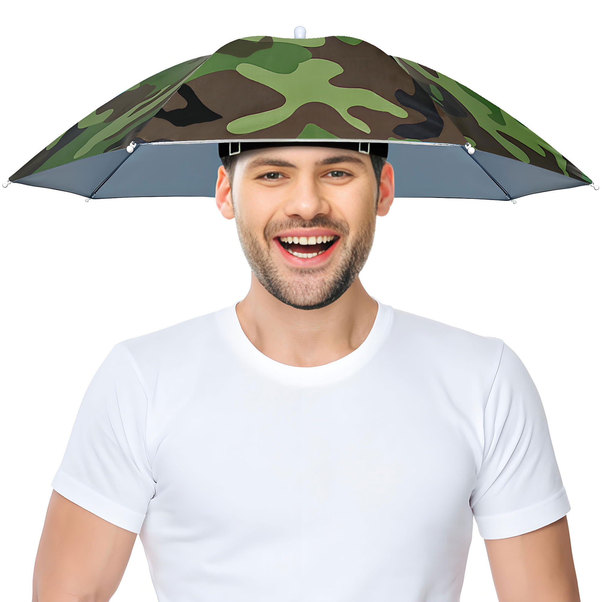 Fishing Umbrella Hat, Lightweight Hands-Free Design with Adjustable Headband, Head Umbrella Hats for Adults Women & Men, 8-Rib Sun Rain Cap for Fishing, Gardening, Camping & Outdoor Use